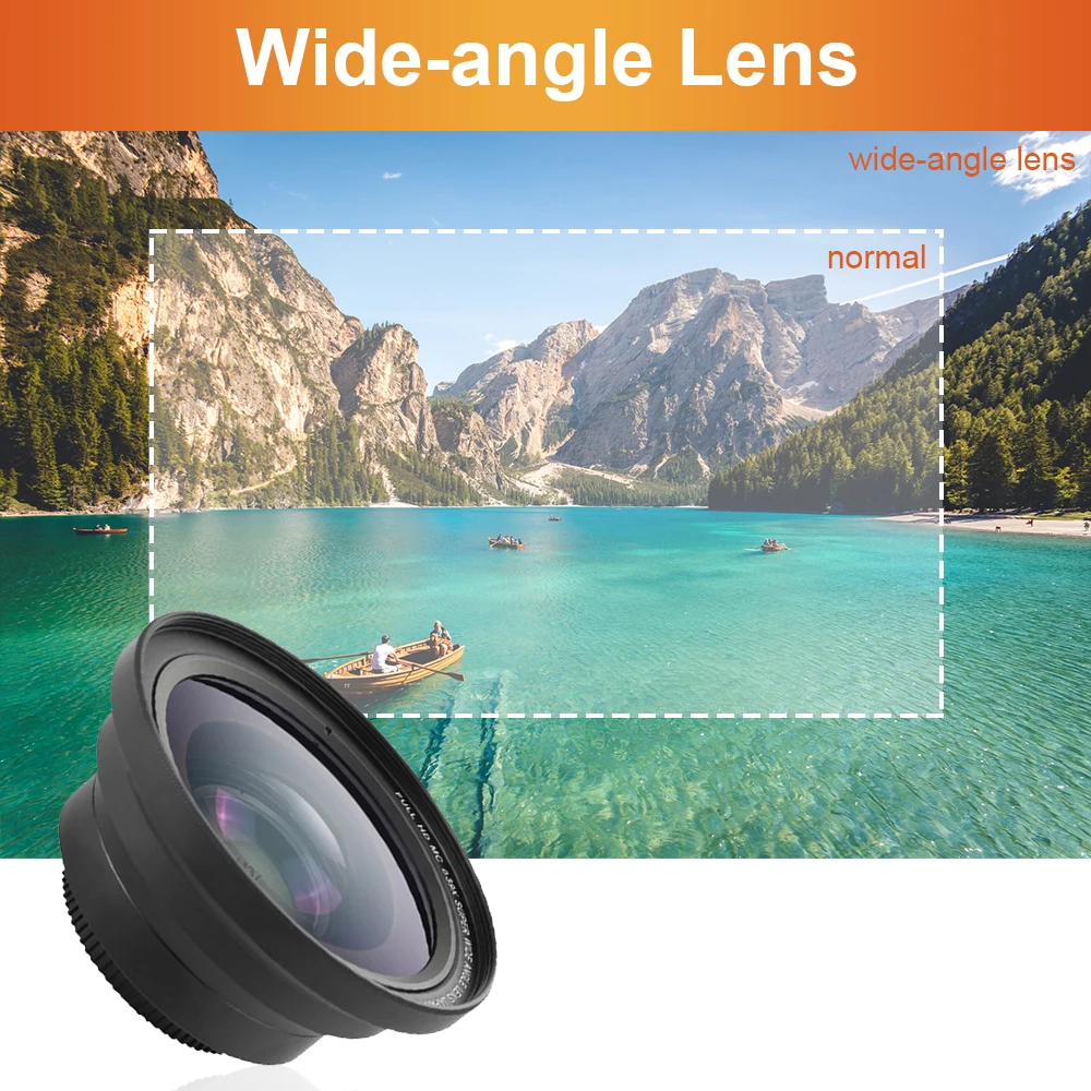 Universal 37mm 2 In 1 HD 0.39X 0.45X Super Wide Angle Macro Lens For Video Camera 2X Telephoto Zoom Camcorder Lens Teleconverter
