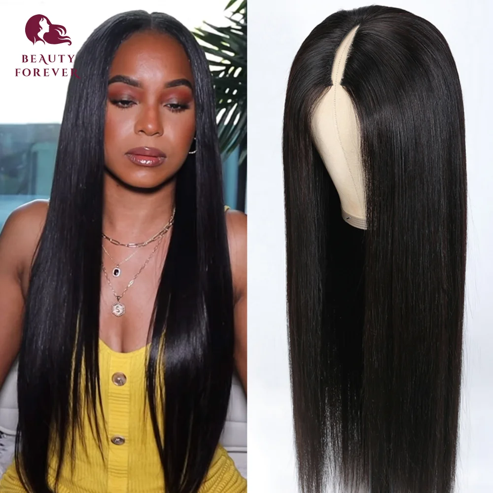 Beauty Forever Straight V Part Human Hair Wig Protective Style U Part Wigs No Lace No Gel Quick Weave V Shape Glueless Wig