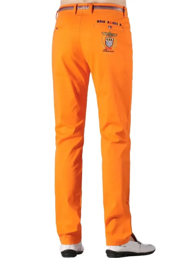 New Spring Summer Orange Casual Fashion Business Pants for Men 97%Cotton Bruce Shark Men's Trousers Straight Stretch Plus size