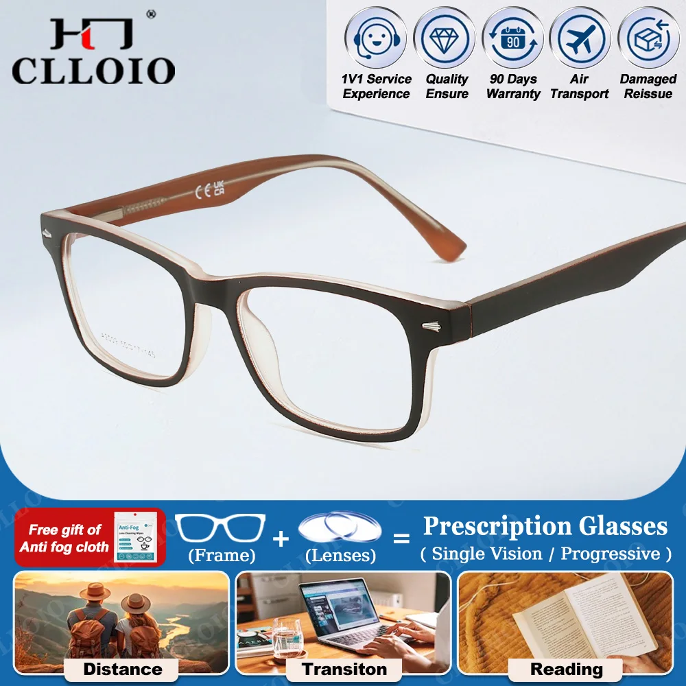 

CLLOIO Fashion Business Square Anti Blue Light Prescription Glasses Men Myopia Optical Eyeware Progressive Protection Eyeglasses