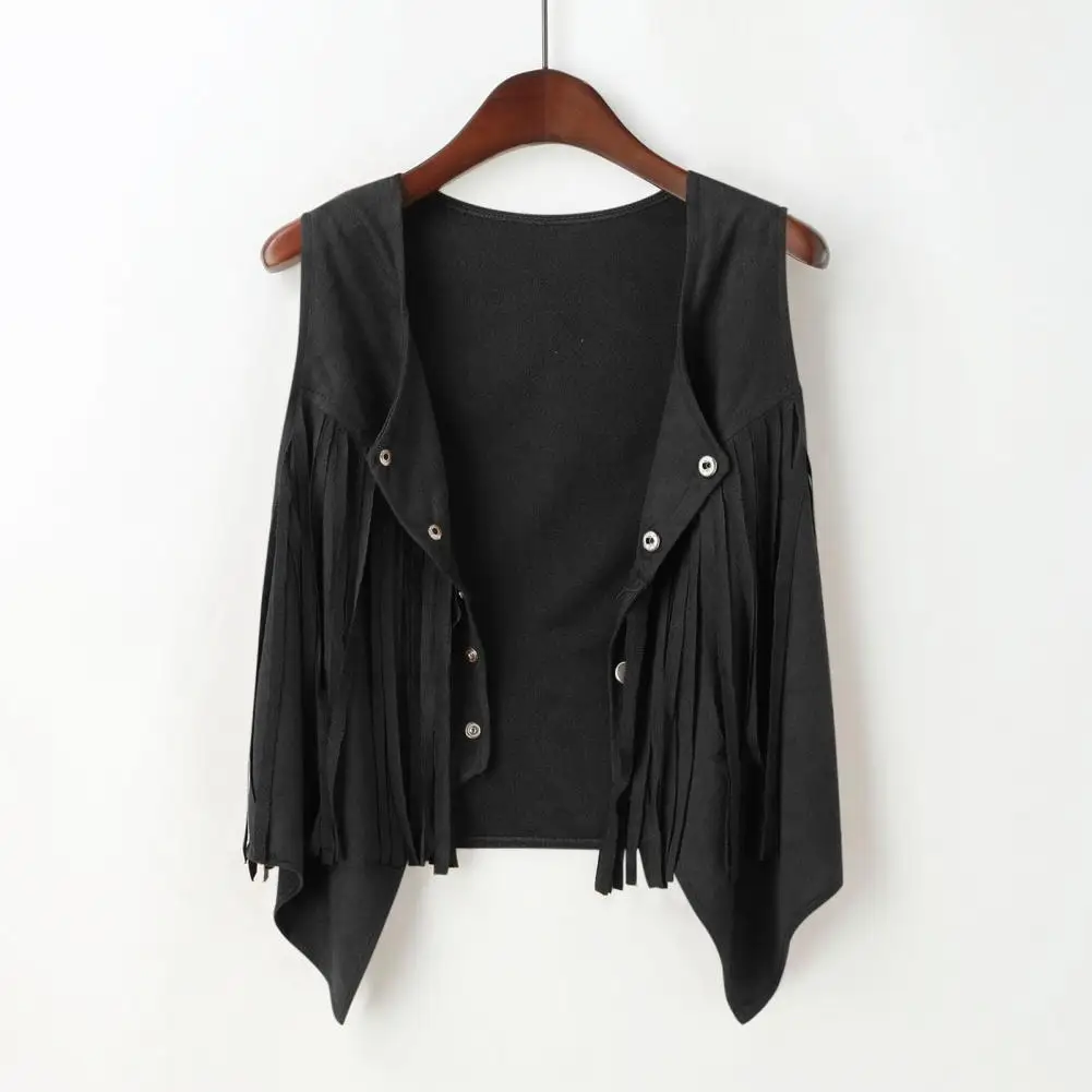 Women Vest Western Fringe Tassel Cardigan Sleeveless Single-breasted V Neck Short 70s Vintage Clothes  Women Jacket Lady Clothes