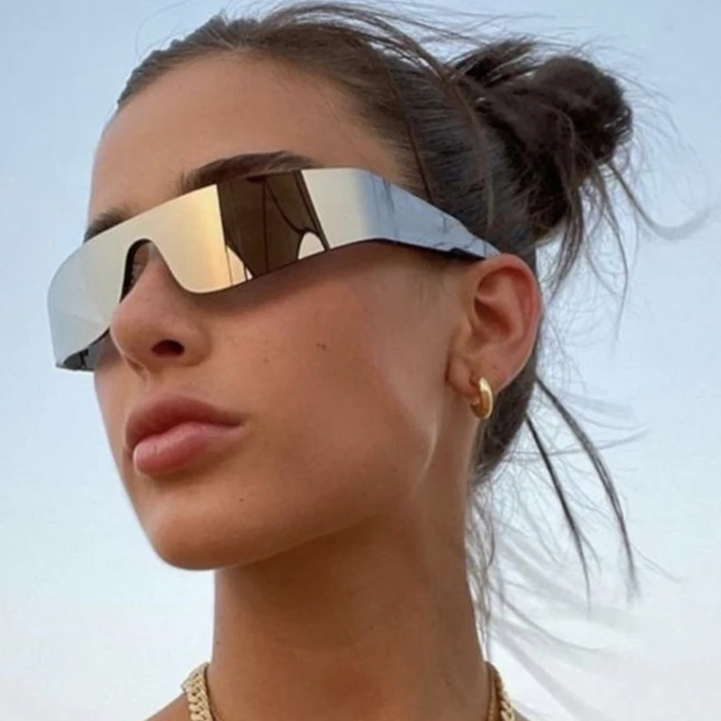 Steampunk Sunglasses for Men Women Y2K Sense of Tech None Frame Sun Glasses Men One Pieces Fashion Punk Goggle Eyewear UV400