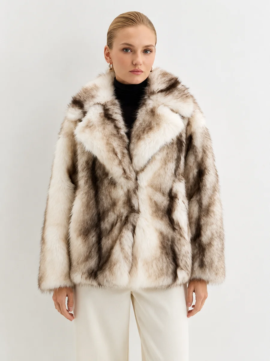LIMO Women  Gradient Shaggy Faux Fur  Lapel Open Front Long Sleeve Cropped Plush Fluffy Warm Winter Luxury Daily Outerwear Coat