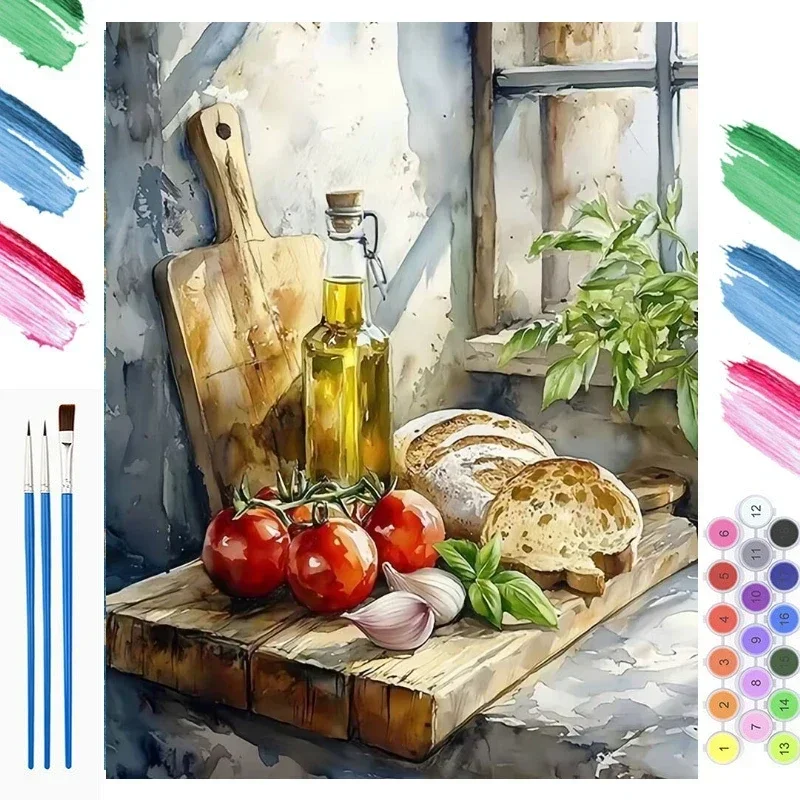 DIY Digital Oil Painting Bread Painting By Numbers on Canvas Tomato Onion Paint By Number Adult Kit Food Kitchen Decoration