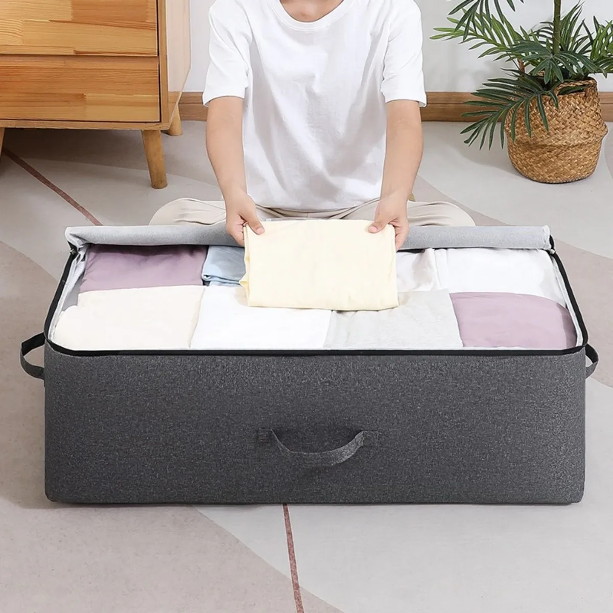 Oxford Cloth Clothes Organizer Under the Bed Storage Bag with Clear Window Durable Handles for Home Quilts Closet Dustproof