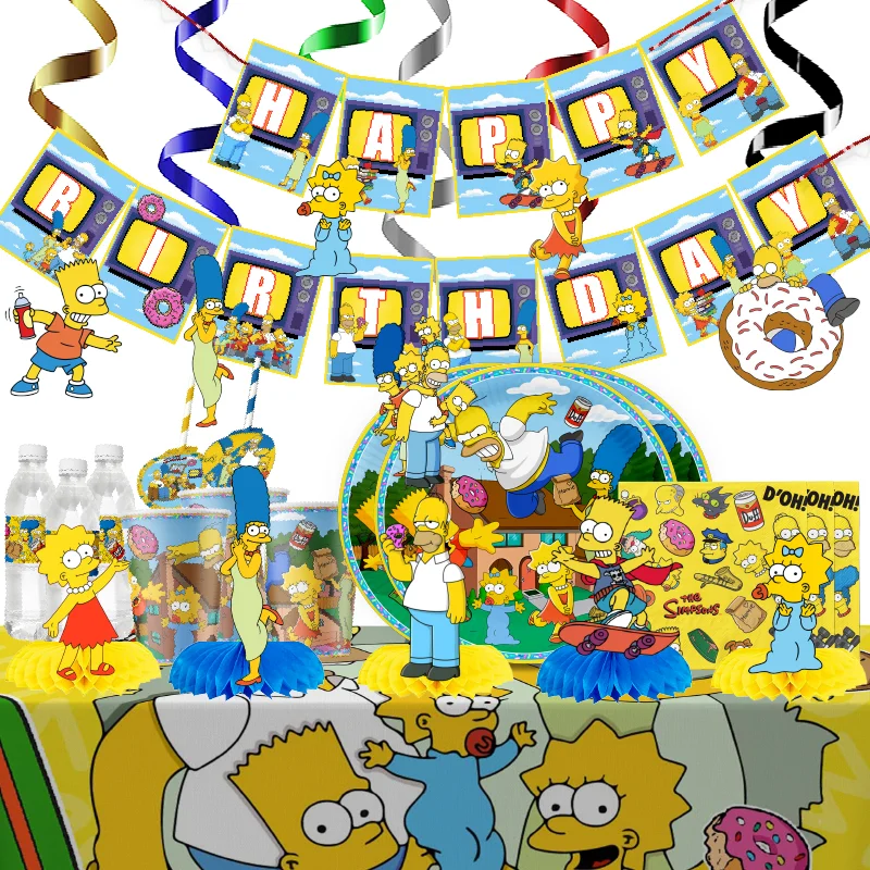 DisneyThe Simpsons Party Decorations Tableware Cup Plate Napkin Sticker Tablecloth Balloons Background Kids Baby Shower Supplies