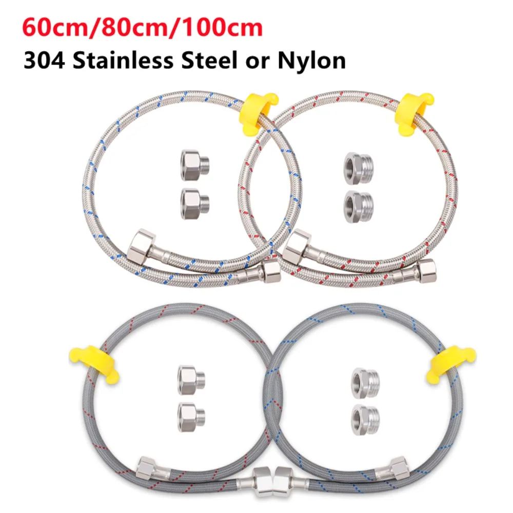 

60/80/100cm Faucet Braided Hose Water Pipe 304 Stainless Steel/Nylon Bathroom Water Heater Faucet Hot and Cold Shower Hose