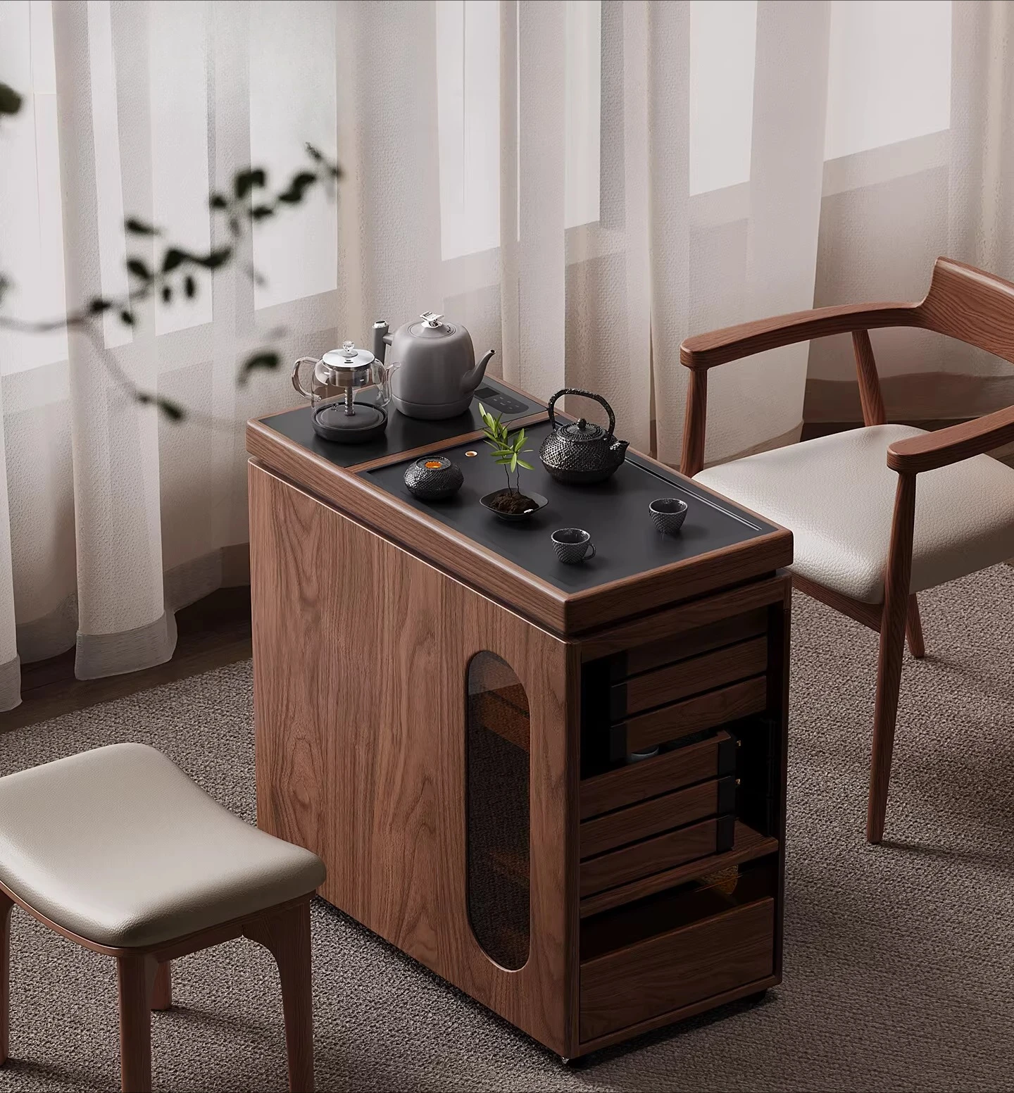 

Мобильный чайный столик из массива дерева для гостиной, домашний, в стиле легкой роскоши, высококачественный чайный шкаф-тумба, кофейный столик