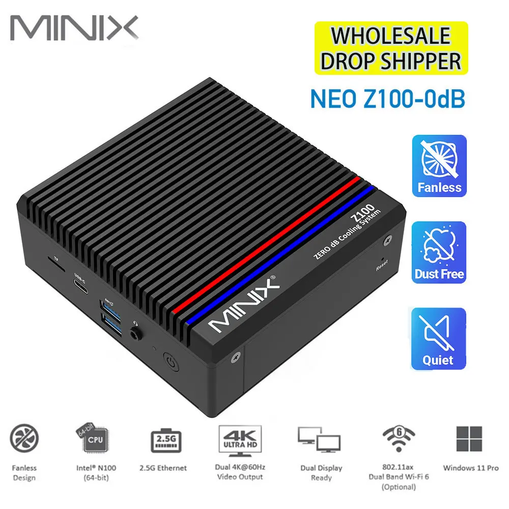 

MINIX NEO Z100-0dB Fanless Mini Pc Intel N100 8G/16G DDR4 256G/512G SSD Dual 4K WIFI6 Win11 Pro Desktop Portable Computer