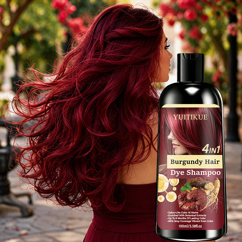 Burgundy Hair Dye Shampoo 4 In 1 Botanical Infused Long Wear Color Cover Gray Hair Convenient Household Hair Coloring