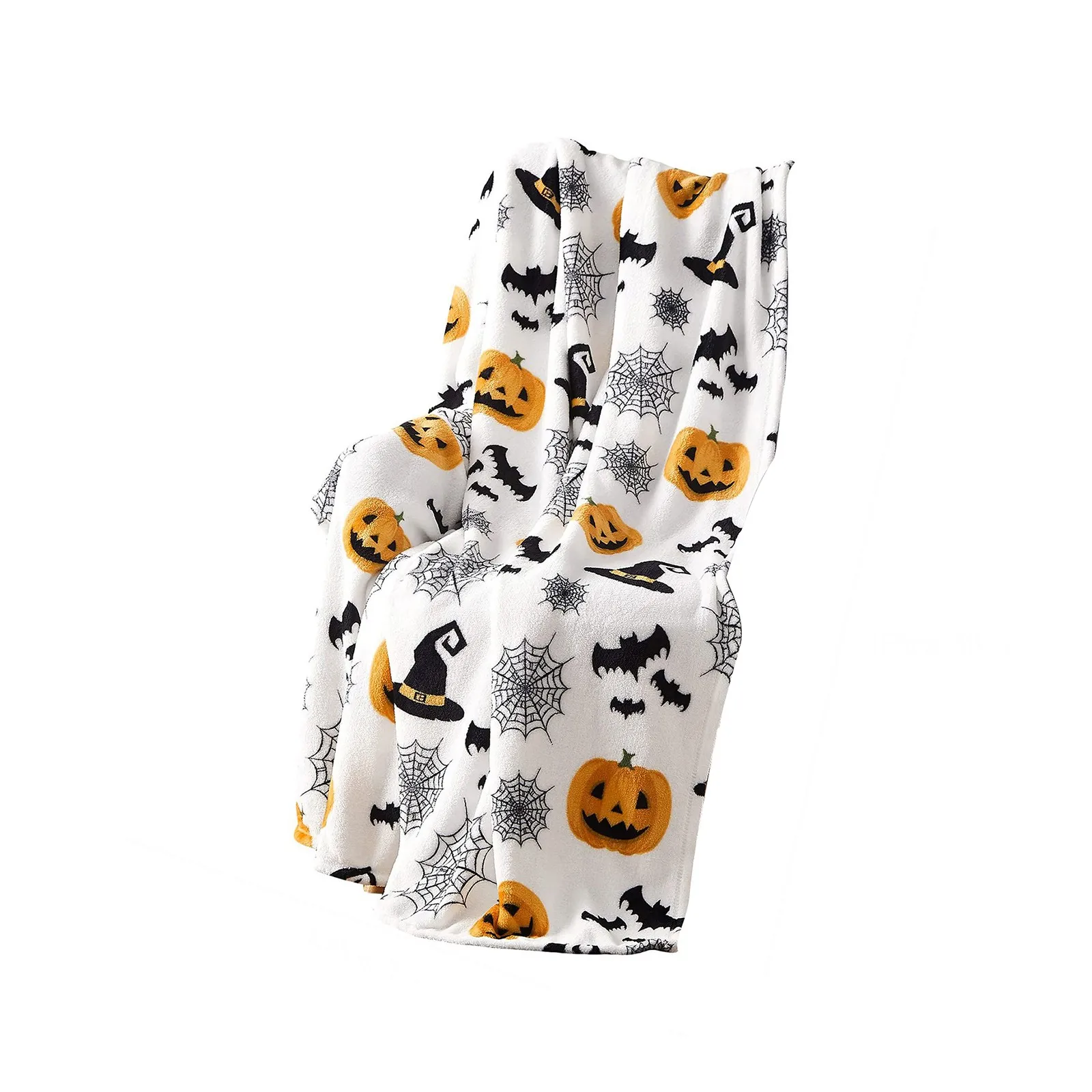 Halloween Pumpkin Bat Blanket Holiday Printed Flannel Cover Blanket Soft Fuzzy Blanket Thin Size Blanket Luxurious Throw Blanket