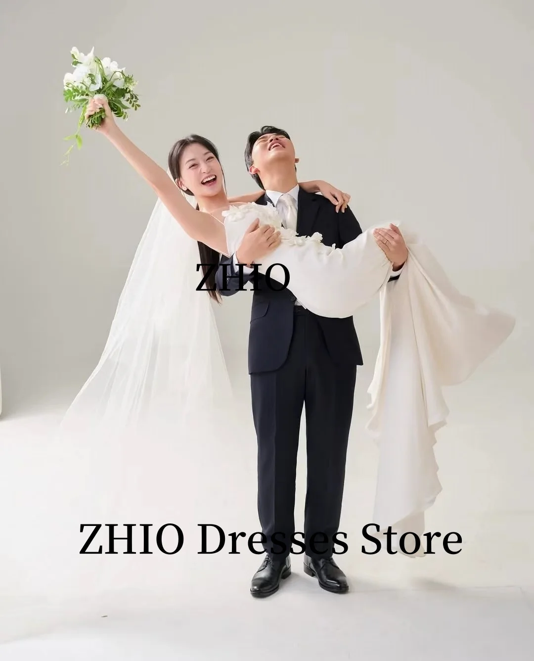 ZHIO Elegantes Hochzeitskleid mit Applikationen, Meerjungfrau, bodenlang, Sweep-Zug, Abendpartykleid, Korea, Fotoshooting, individuell gestaltet, einfach