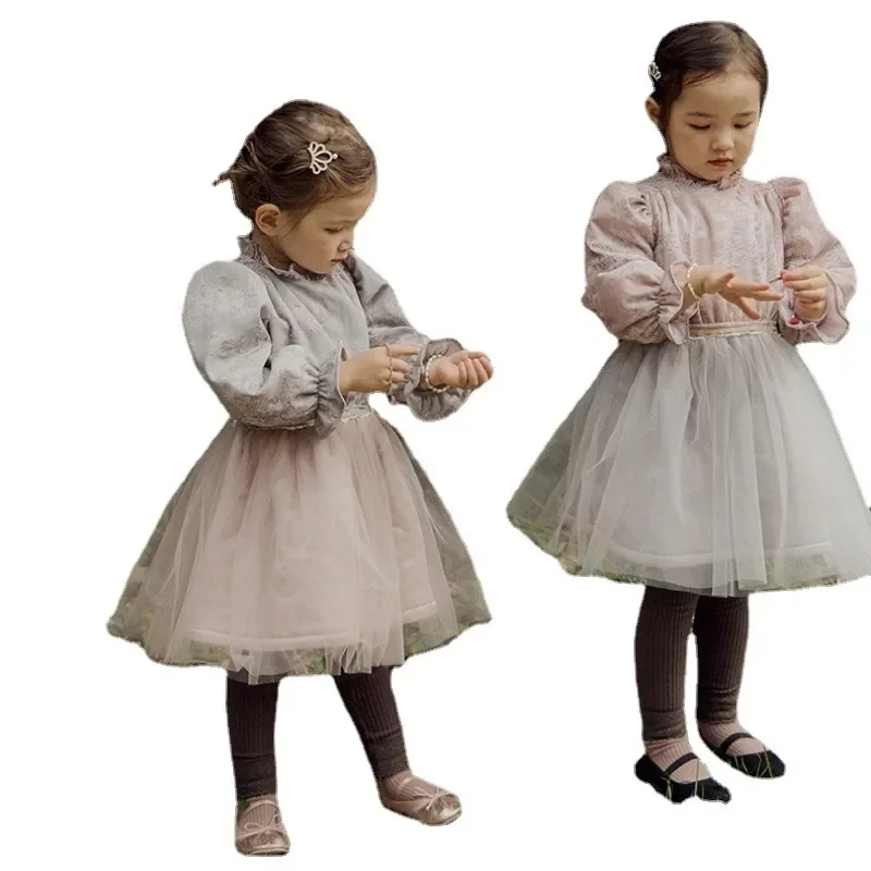 

Korean Autumn\Winter Long Sleeve Dress For Baby Girls Birthday Party Flower Mesh Tutu Clothes Princess Christmas Dress CC221