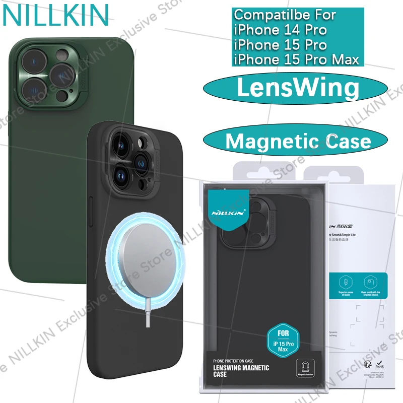 Защитный чехол Nillkin для iPhone 14 Pro, 15 Pro Max с магнитной защитой объектива и креплением, защитный бампер для телефона.