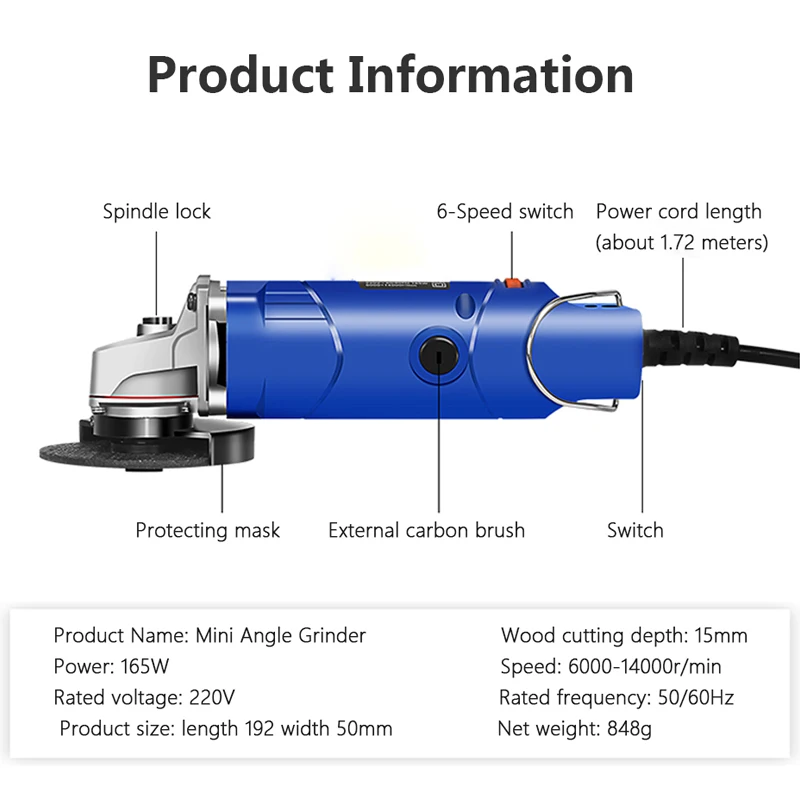 6速電気アングルグラインダー,ミニグラインダー,研削盤,固定速度,鋸刃,研磨工具130w/165w