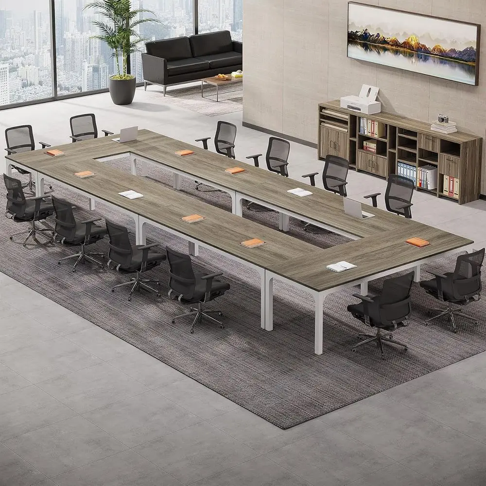 

6.5ft Large Oak Conference Table, 78.74 Wide x 27.56 Deep, Ideal for Office Meetings and Boardrooms (6pack)