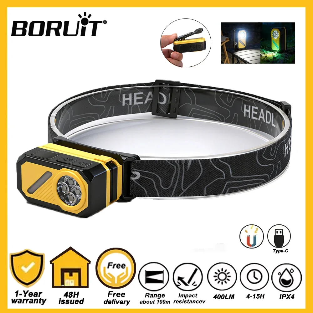 

Многофункциональный светодиодный налобный фонарь BORUiT с датчиком, портативный, перезаряжаемый через USB, RGB, карманный фонарик с клипсой для активного отдыха и кемпинга