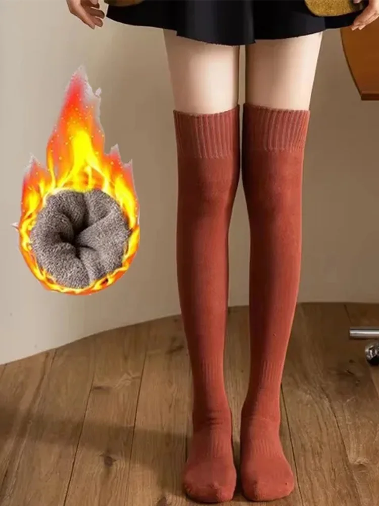 

Solid Color Women Thicken Calf Socking Winter Warm Long Socks Tube Thick High Tube Over Knee Knee Length Hosiery Socks Terry