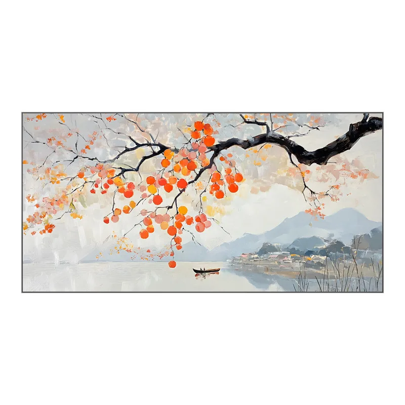 Pintados à mão, pintura a óleo, estilo chinês, sala de estar, sofá, parede de fundo