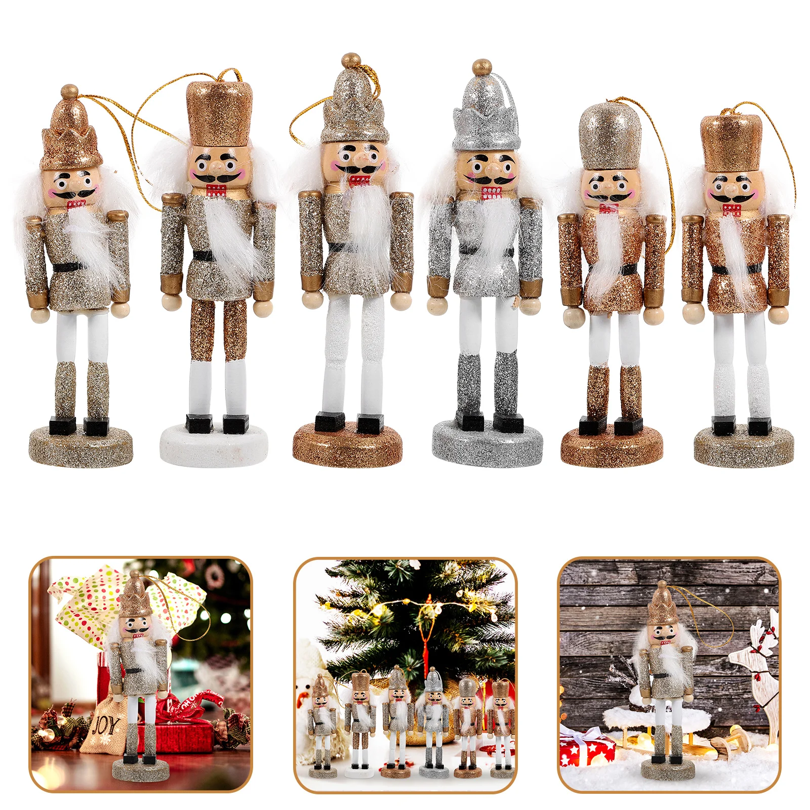 

6 Pcs Nutcracker Pendant Decor Hanging Traditional Christmas Tree Nutcrackers Craft Soldier Decoration Wood Pendants