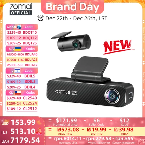 70mai Dash Cam 4K M800 2160P eMMC incorporado 128GB GPS ADAS soporte 24H protector de estacionamiento 4G Compatible versión mejorada. de 70mai M500