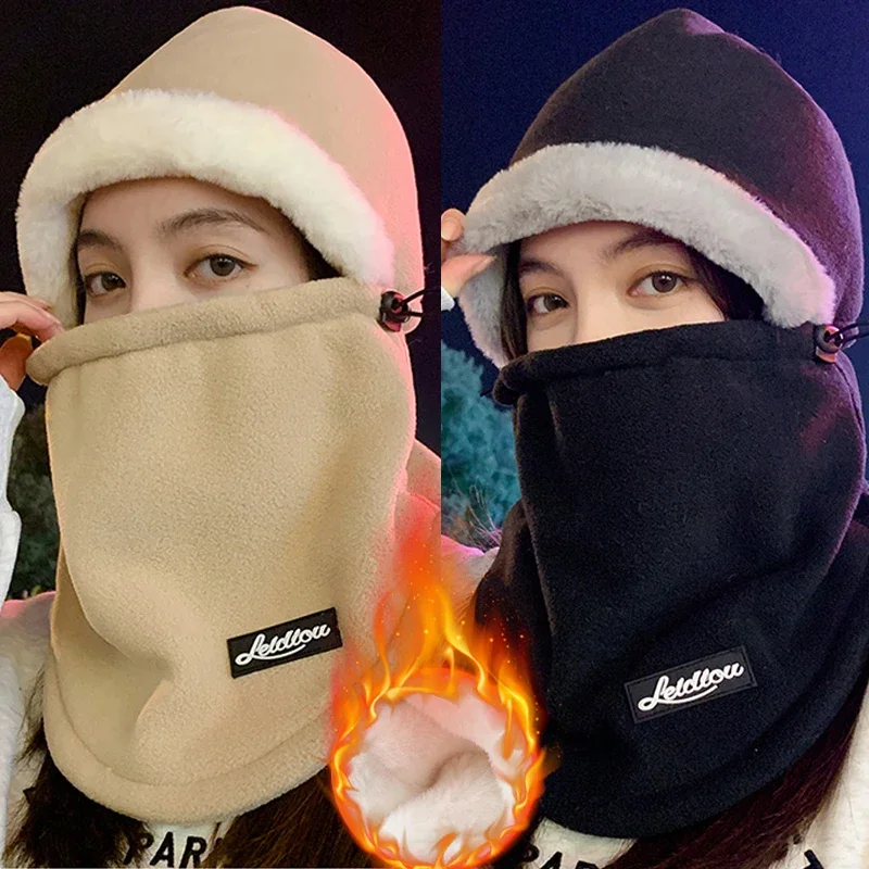 2024 New Fashion Warm Cap Winter Men Women Hat Waterproof Thermal Polar Fleece Balaclava Hat Hooded Neck Warmer Hike Outdoor Cap