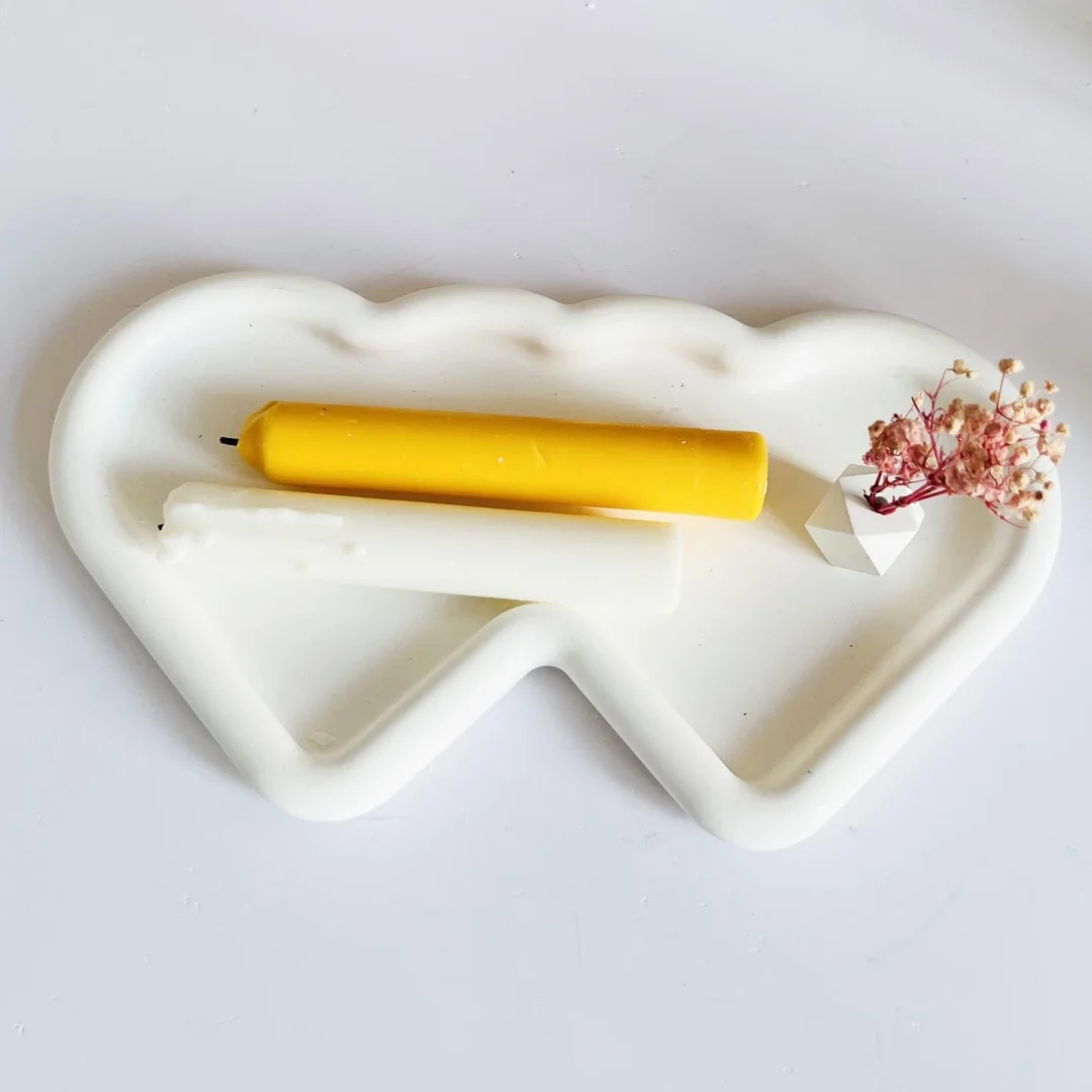 Big Cloud Irregular Tray Silicone Mold Double Heart Plate Gypsum Epoxy Resin Cement Storage Desktop Decoration Mould