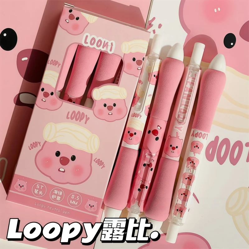4 Stück Loopy Kugelschreiber, Druckstift, Unterschriftenstift, niedlicher Cartoon-Biber, schnell trocknend, 0,5 mm, schwarzer Gelstift, für Studenten, zum Lernen, Schreibwaren, Geschenk