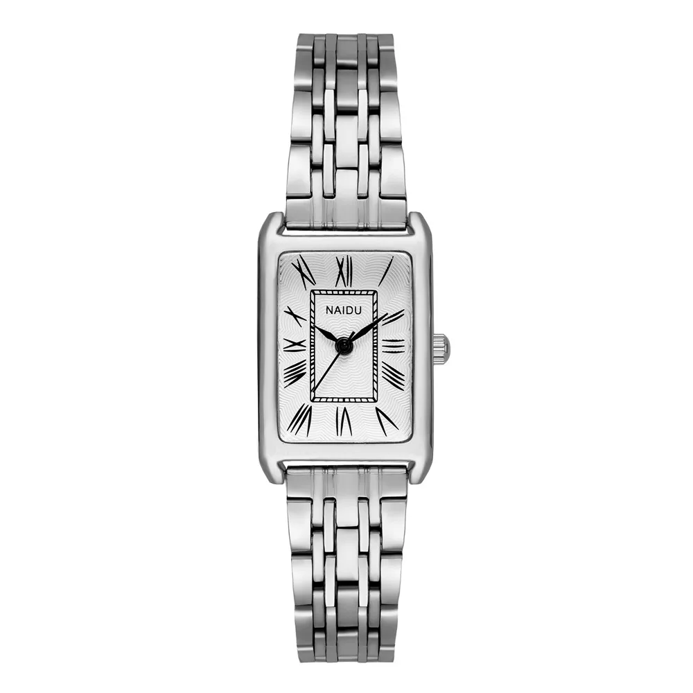 fashion elegant rectangle dial steel band women quartz watch