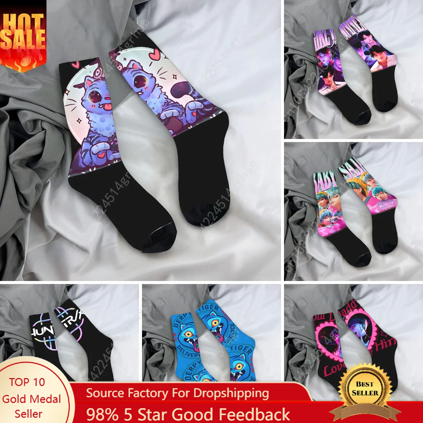 الأزرق النمر Kawaii K البوب شيطان الصيادين جوارب النساء الرجال الجوارب لينة الجوارب غير رسمية الربيع تسلق عدم الانزلاق تصميم الجوارب هدية