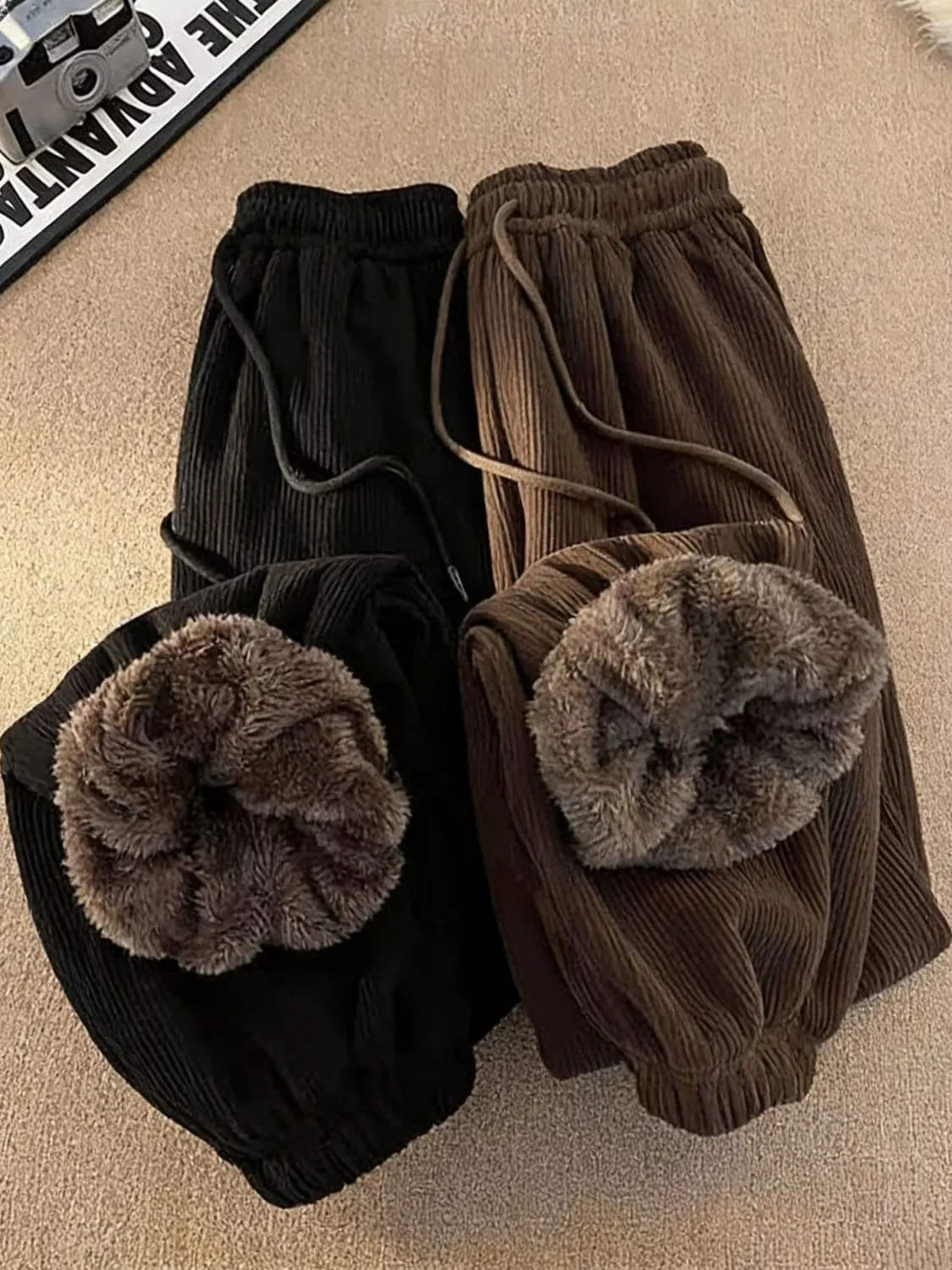 

American Sle Thiened Fce Casual Pants Autumn Winter New Sle Sweatpants Loose Warm Cuffed Corduroy Long Pants