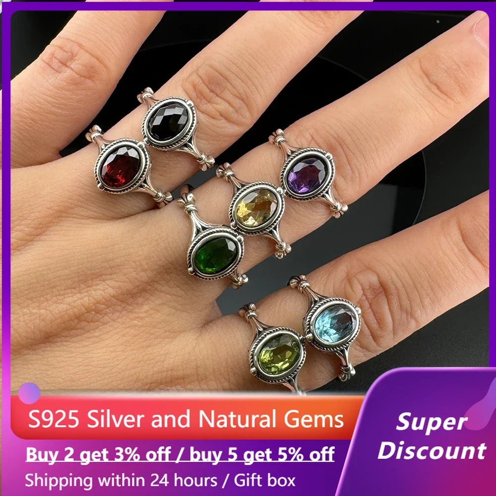 

Exquisite S925 Silver Ring Natural Colored Ore Amethyst Jade Women's Ring Jewelry Women's Open Ring Sparkling Wedding Accessorie
