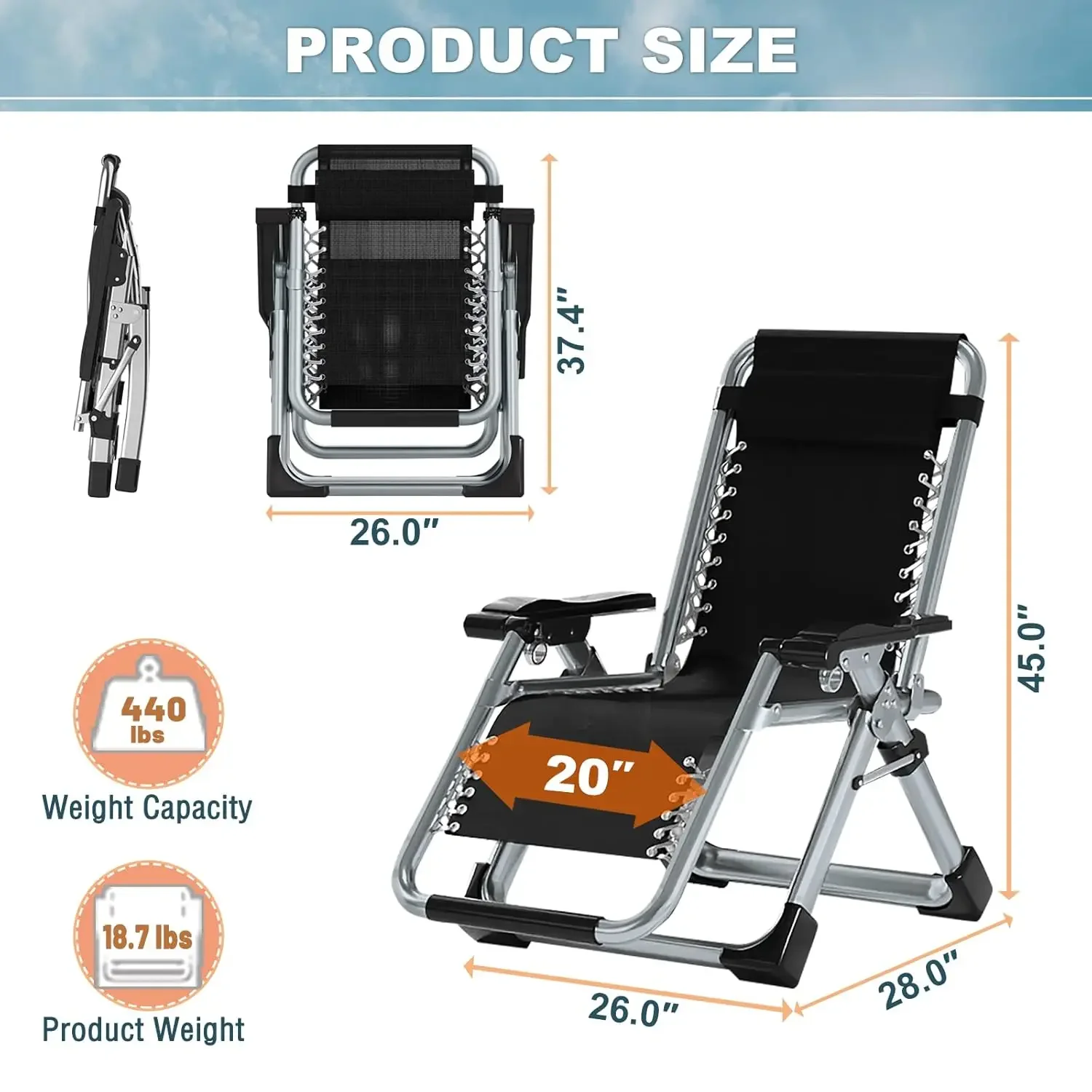Set of 2 Zero Gravity Outdoor Lounge Chairs 3