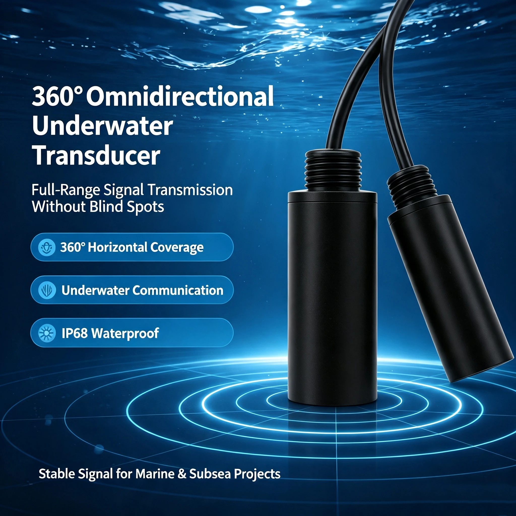 80KHz Horizontal Directional Underwater Acoustic Transducer, Underwater Communication Positioning Ultrasonic Probe