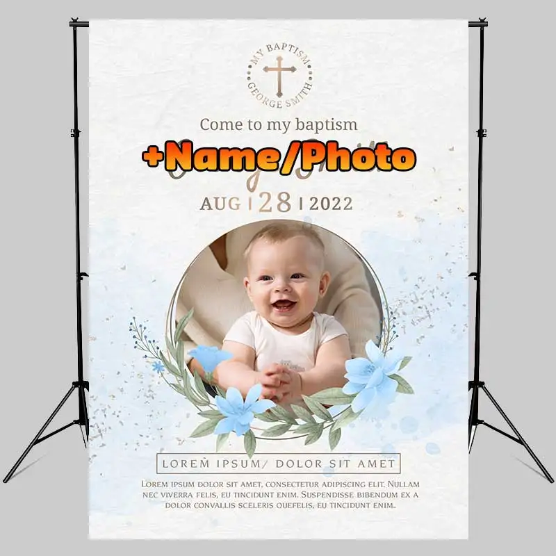 My First Communion Backdrop For Baby Boy Girl Baptism Photography Photographic Blue Flower Background For Photo Studio Add Photo