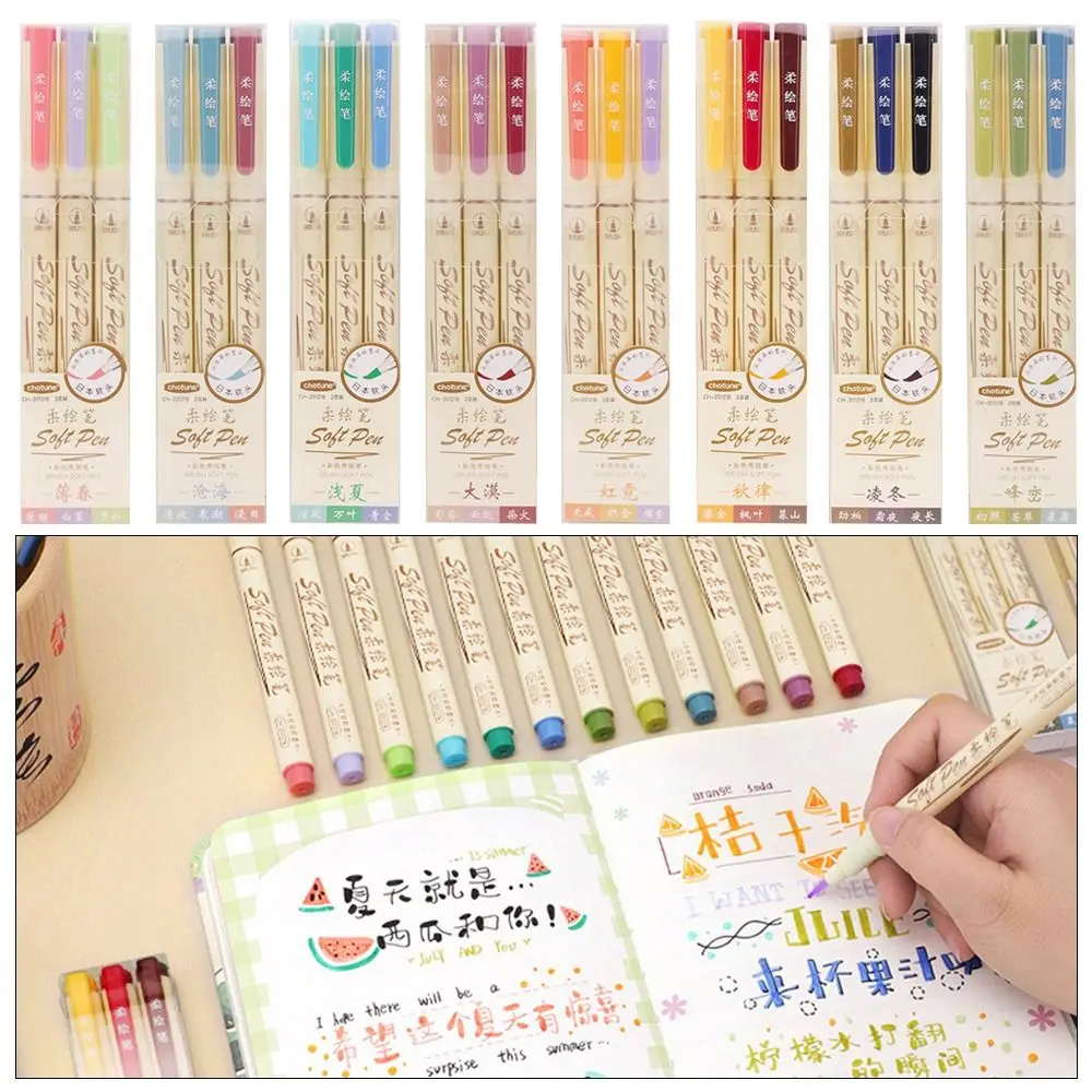 Retro Color Calligraphy Brush Pen Set DIY Scrapbooking Crafts Water-based dye Drawing Markers Dual Side Soft Tip Felt-tip pen