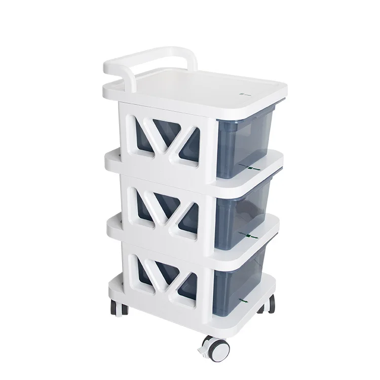 Luxury White Beauty Trolley, Multi-Tier Storage Rack, Cable Management, Professional Salon, Desktop Laser Equipment Organizer