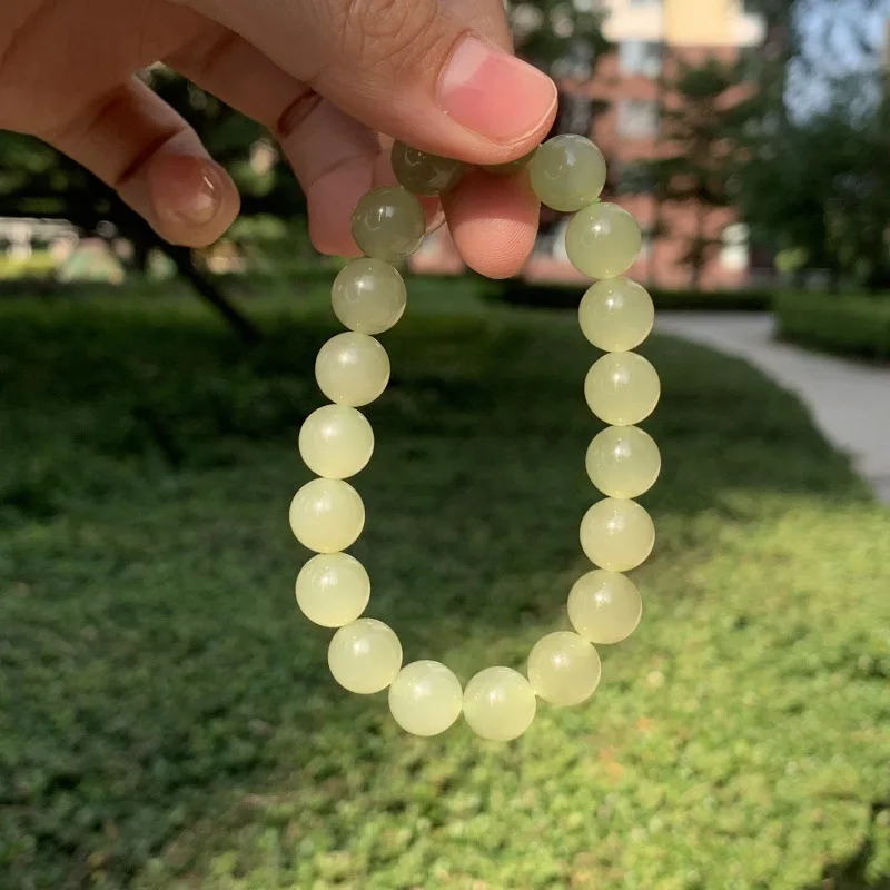 

Natural Genuine Hetian Jade Round Bead Bracelet Plain Circle Grape Flesh
