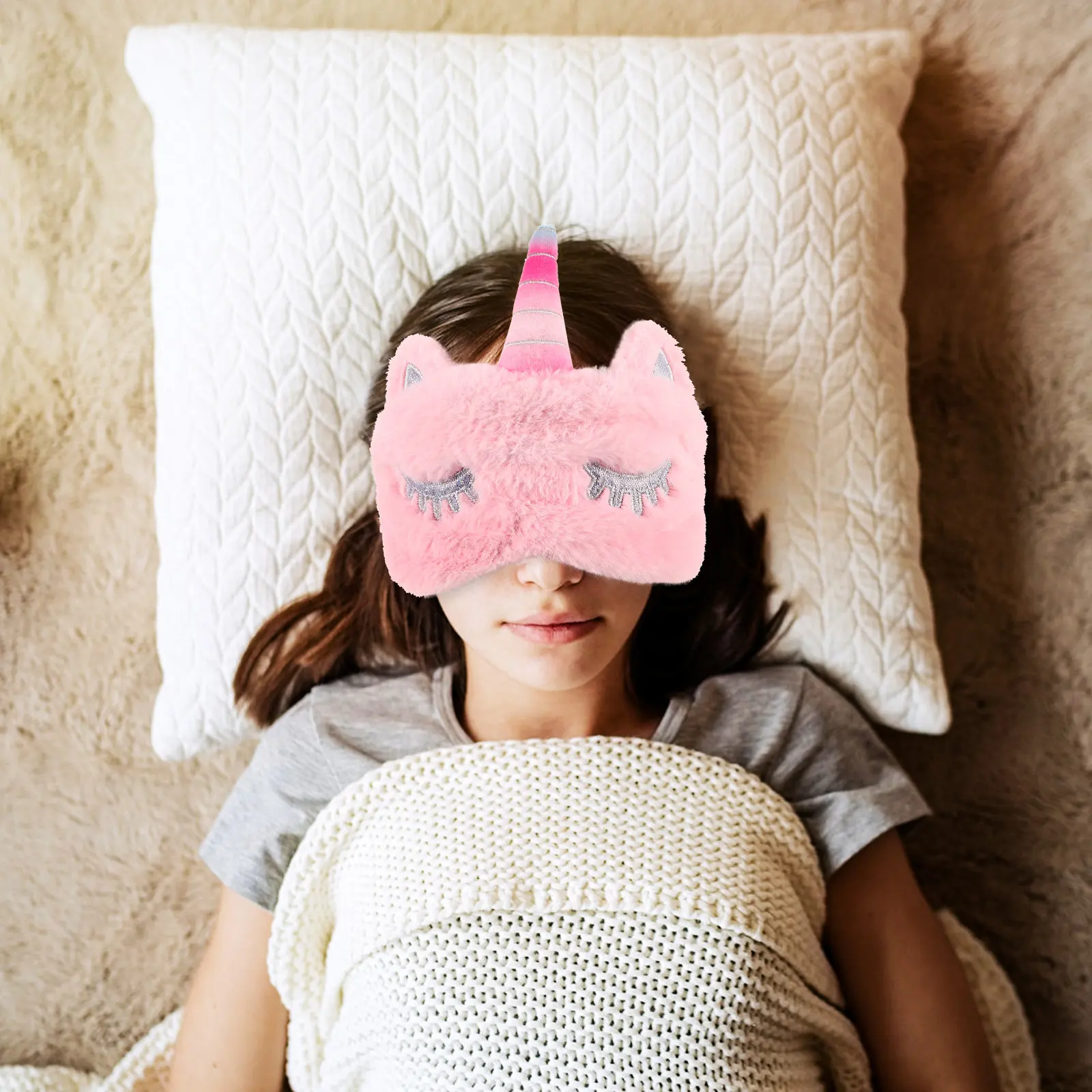 Unicorn Eye Mask Pink Gentle Eyeshade for Night Rest Travel Office Naps Flexible Strap Adjustable Head Size
