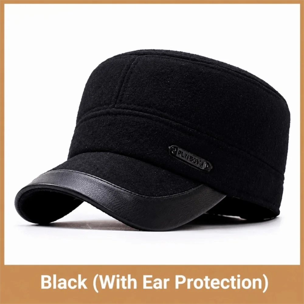 New Fleece Lined Men Flat Cap Cold Proof Thickened Newsboy Cap Ear Protection Cotton Fabric Dad Grandpa Hat Middle Aged Elder