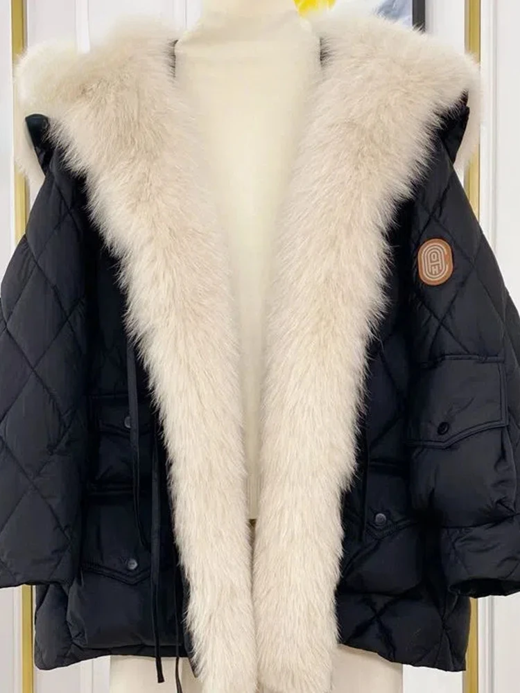 Navy Collar Long Fur Collar Parker Down Jacket Winter Jacket Women 2023 Women White Duck Down Warm Cotton Parka Coat Winter Coat