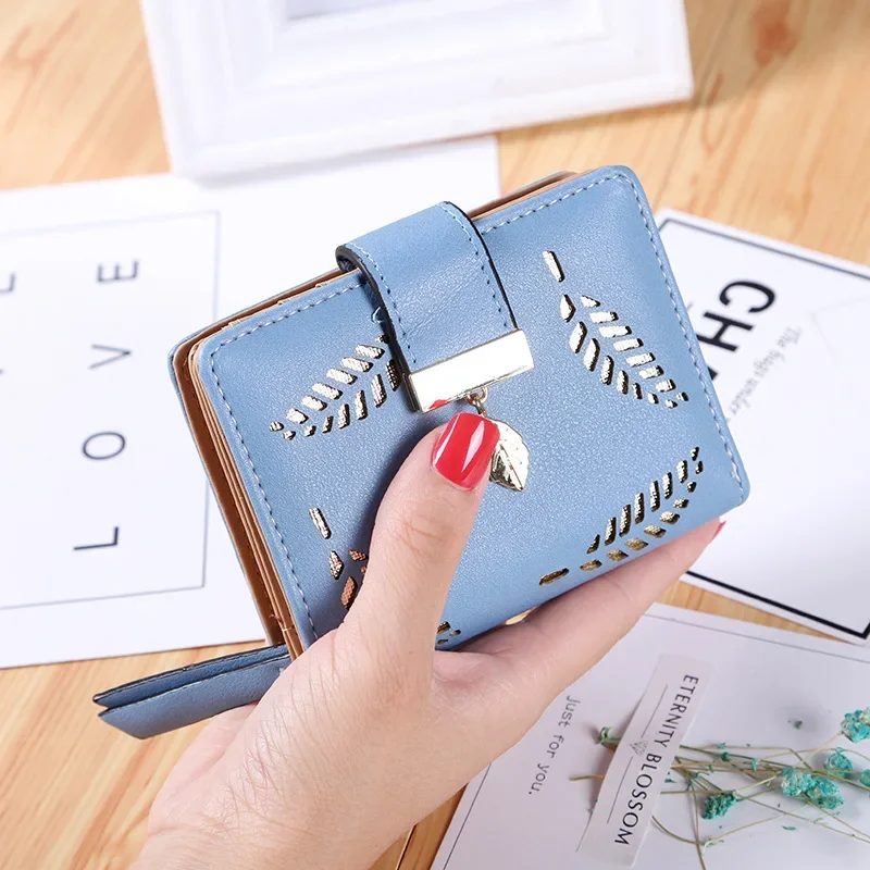 

Women Wallet Fashion Purse Female Short Wallets Hollow Leaf Pouch Handbag For Women Coin PU Leather Purses Card Holder Carteira