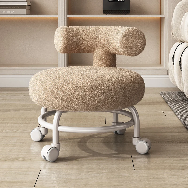 Nordic Household Cashmere Stools Living Room Furniture Universal Wheel Ottoman Creative Backrest Small Stool Pulley Low Stools