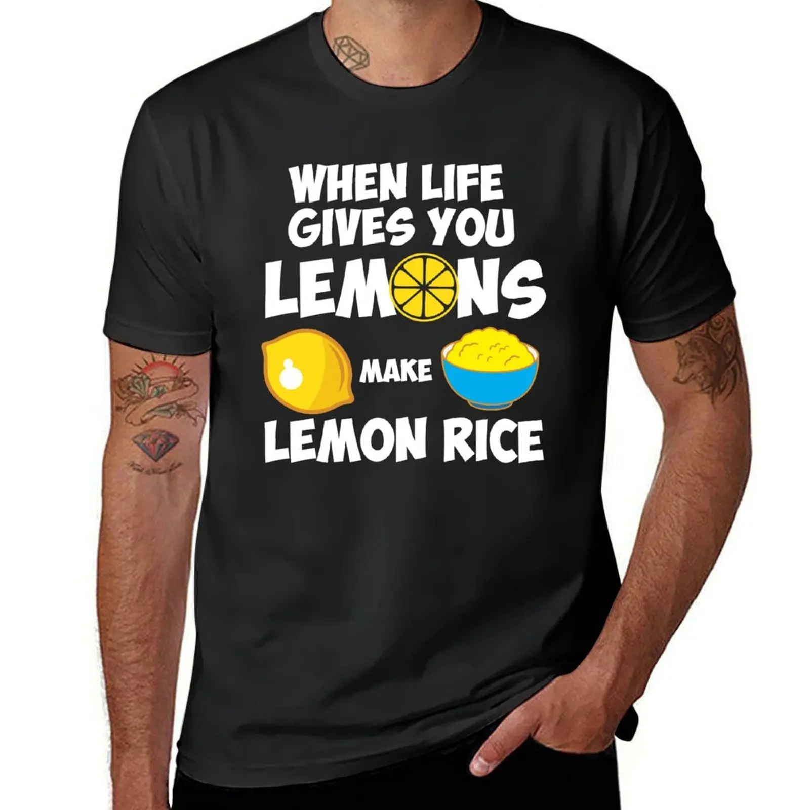 

When life give you lemons make lemon rice Funny Indian Hindi T-Shirt blanks cute tops mens champion t shirts