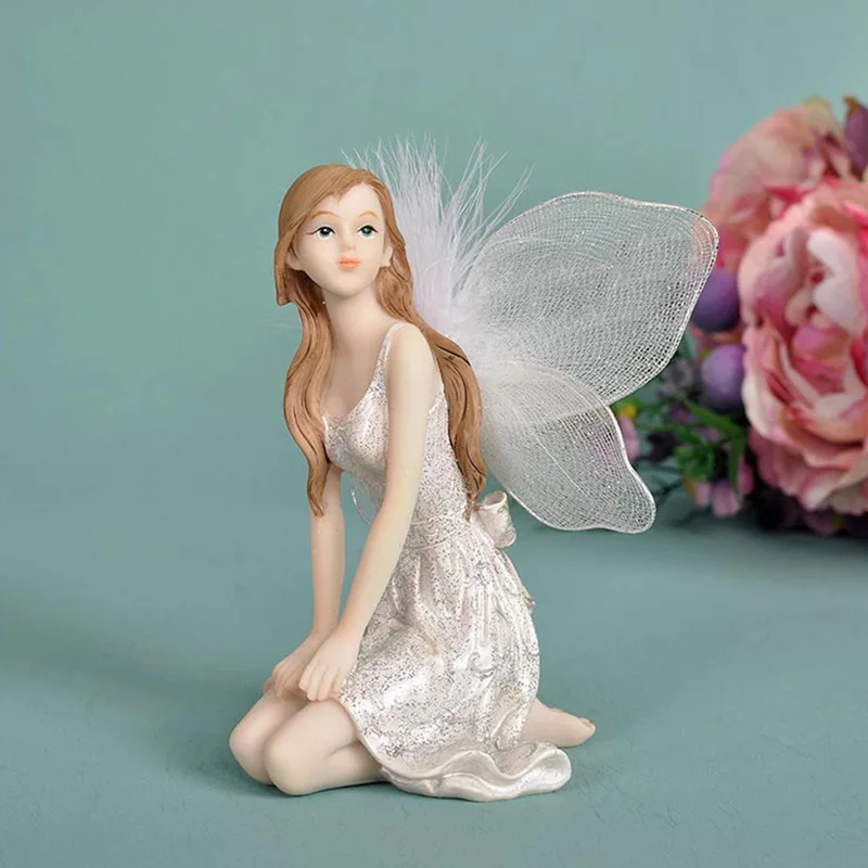 Cute Angel Flower Fairy Resin Home Decor Home Decorations Birthday Wedding Gift Car Decoration Floral Girl Kneeling Posture