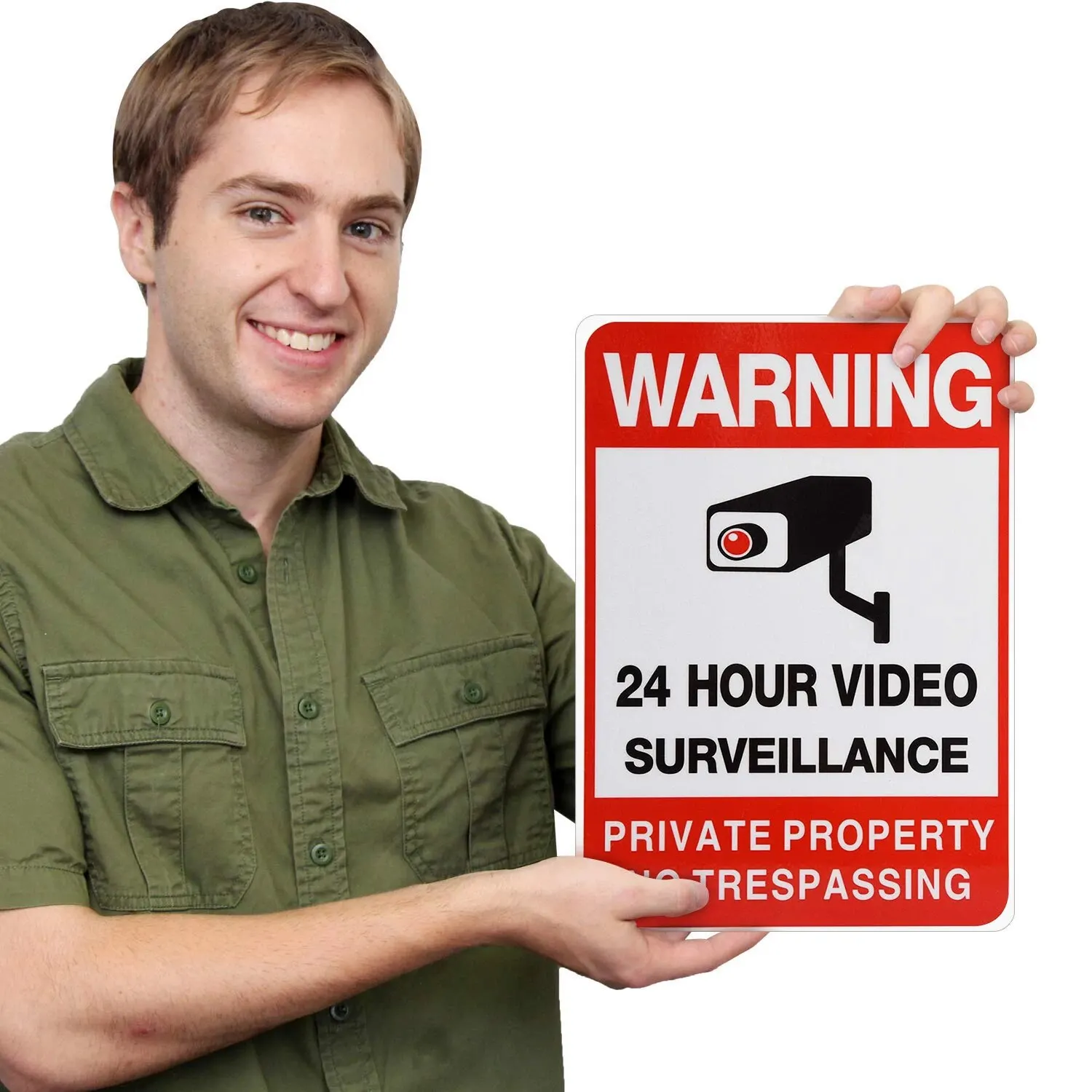 24-hour Private Property No Trespassing Sign, Video Surveillance Signs Outdoor Security Camera Sign for Home CCTV