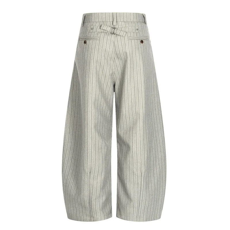 HKSH Spring Summer New Men Tide Punk Korean American Chic Lazy Relaxed Striped Suit-Pants Draped Wrinkled Loose Wide-Leg HK22694