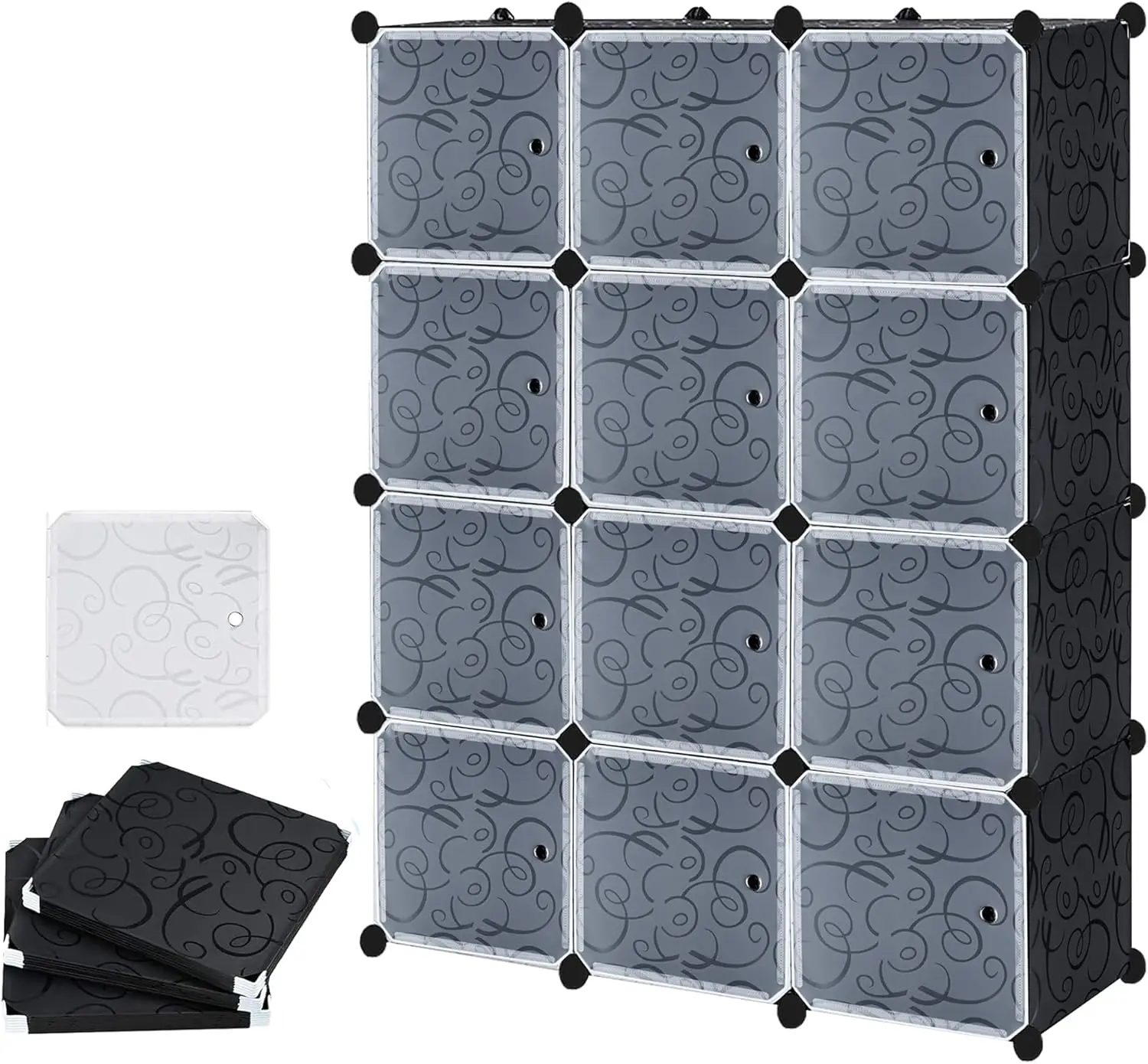Sistema di Scaffalature Fai-da-Te con Ante, Unità di Scaffalature a Incastro, Armadio a 12 Cubi in Plastica PP, Stoccaggio Modulare per Vestiti, Scarp