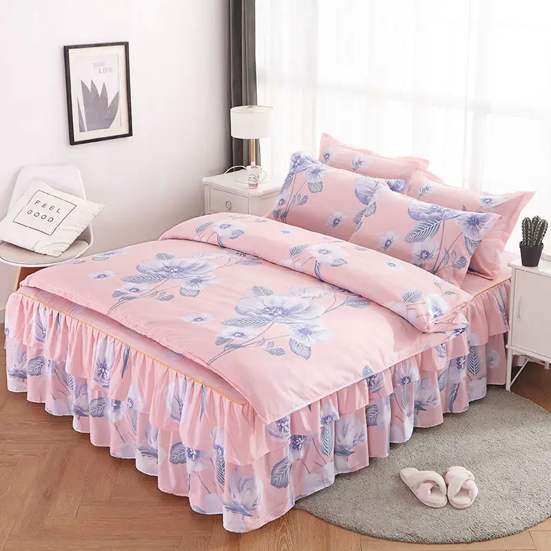 Korean Style Bedding Set Kid Adult Twin Full Queen Size Bed Flat Sheet Love Heart Duvet Cover Set Pillowcase Bed Linen No Filler