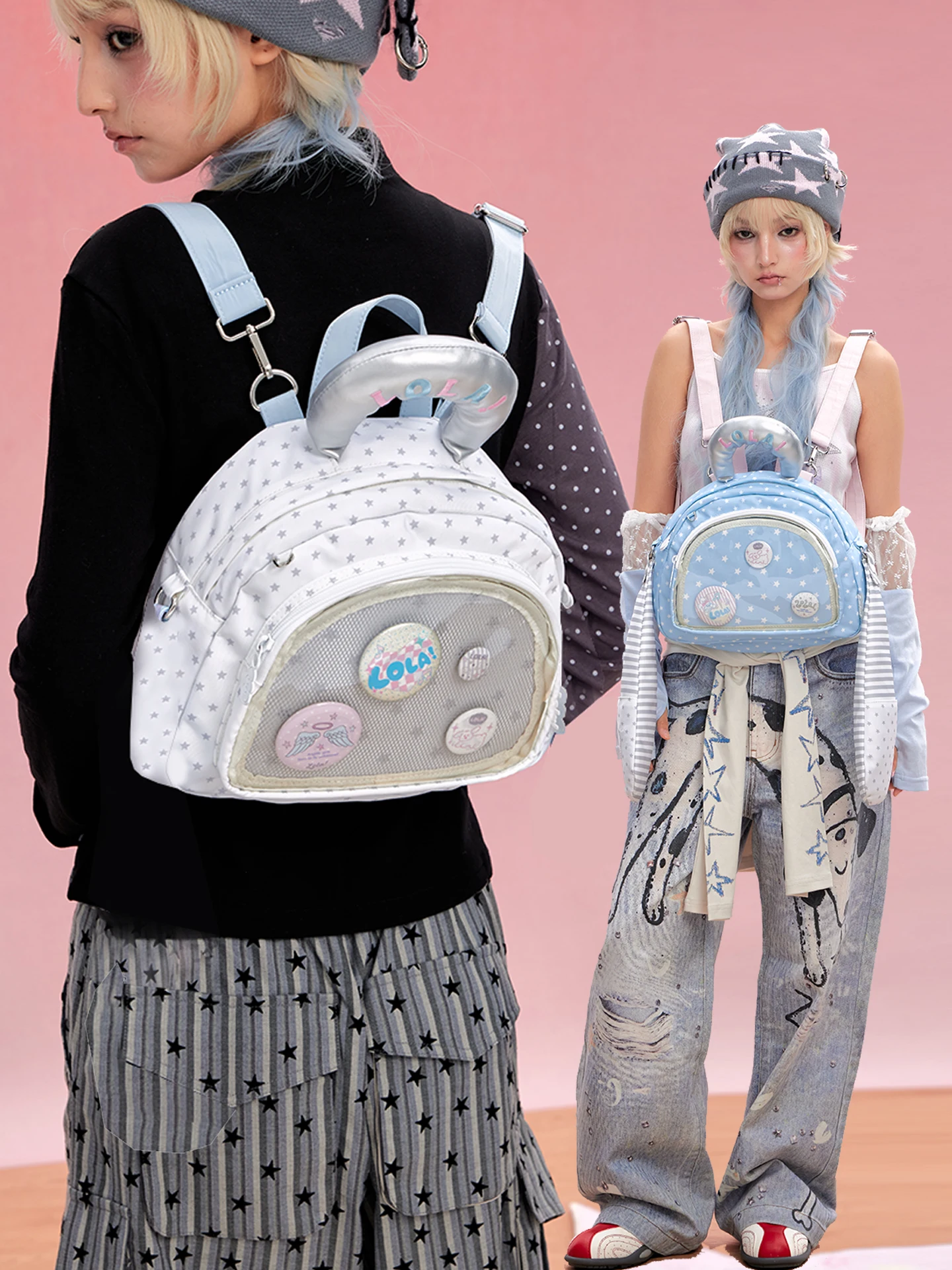  Design Double Shoulder Pain Relief Backpack K-Style Soft Square Hobo Bag for Young Women Daily Use Gaming Conventions